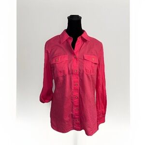 Lilly Pulitzer Cruiser Button Down Shirt Roll Tab Sleeves Size Cotton, Size 6